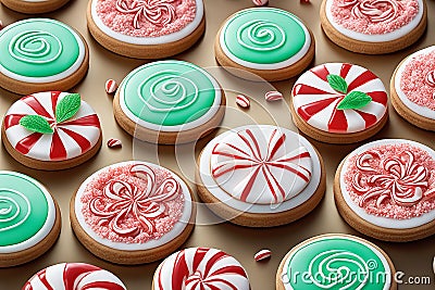 Peppermint candy cookies with crushed candy on top Stock Photo