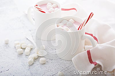 Peppermint hot chocolate with candy canes Stock Photo