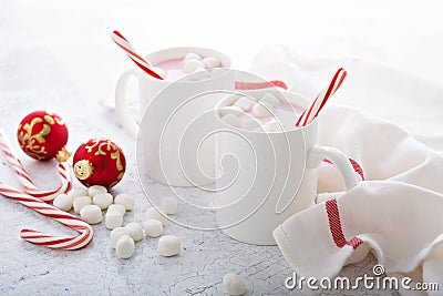 Peppermint hot chocolate with candy canes Stock Photo