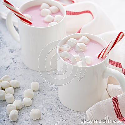 Peppermint hot chocolate with candy canes Stock Photo