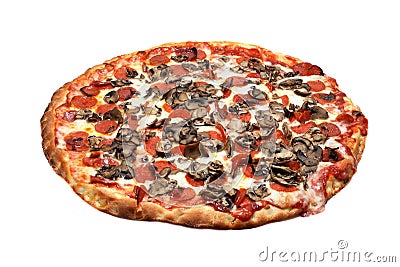 Pepperoni and Mushroom Pizza Stock Photo