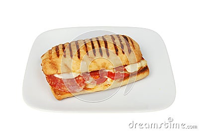 Pepperoni panini on a plate Stock Photo
