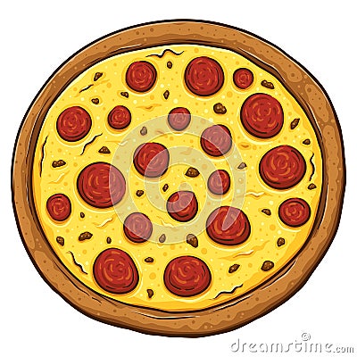 Whole Pan Pepperoni Cheese Pizza Vector Illustration