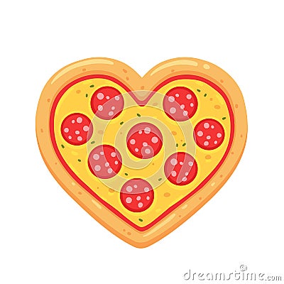 Pepperoni pizza heart Vector Illustration