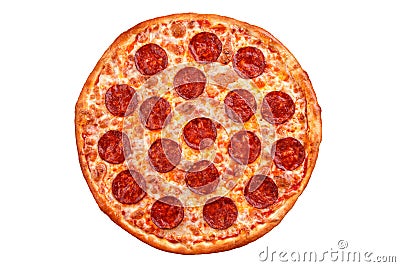 Pepperoni pizza. Italian pizza on white background. Stock Photo