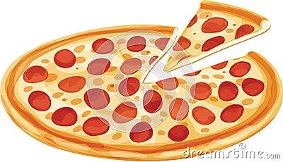 Pepperoni Pizza with Separated Slice Vector Illustration