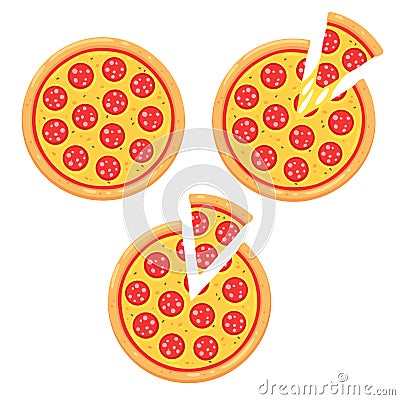 Pepperoni pizza with slice Vector Illustration