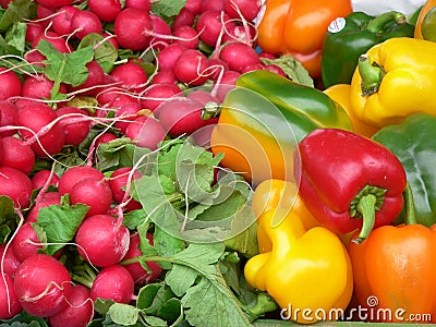 Peppers and radishes Stock Photo