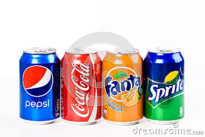 Pepsi, Coca Cola, Sprite And Fanta Soda Drinks Editorial Stock Photo