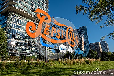 Pepsi Cola advertisement sign from an old bottling factory in Long Island City Editorial Stock Photo
