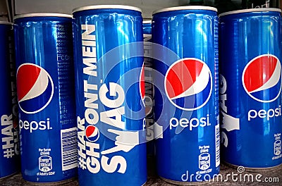 Pepsi swag cans in grocery market beverage Editorial Stock Photo