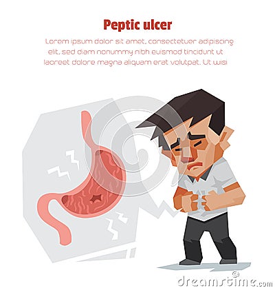 Peptic ulcer, Healthcare info graphic. Cartoon Illustration