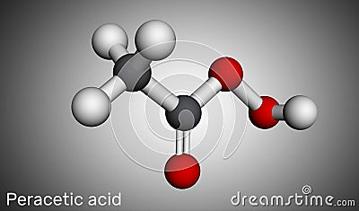 Peracetic acid, peroxyacetic acid, PAA, organic peroxide molecule. Bactericide, fungicide, disinfectant, antimicrobial agent, Stock Photo