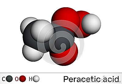 Peracetic acid, peroxyacetic acid, PAA, organic peroxide molecule. Bactericide, fungicide, disinfectant, antimicrobial agent, Stock Photo