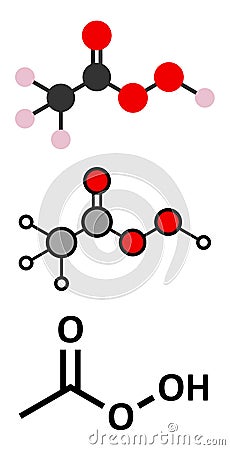 Peracetic acid (peroxyacetic acid, paa) disinfectant molecule. Organic peroxide commonly used as antimicrobial agent Vector Illustration