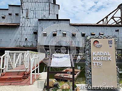 Exterior of old tin mining dredge converted into exhibition park in Tanjung Tualang, Perak. Editorial Stock Photo