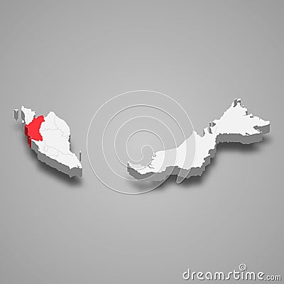 Perak state location within Malaysia 3d map Vector Illustration