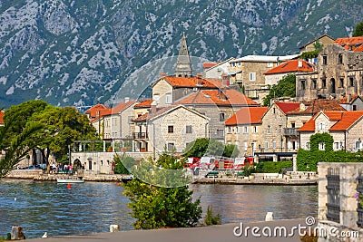 Perast, Montenegro town panorama and boats Editorial Stock Photo