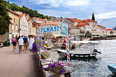 Perast, Montenegro waterfront promenade in town Editorial Stock Photo