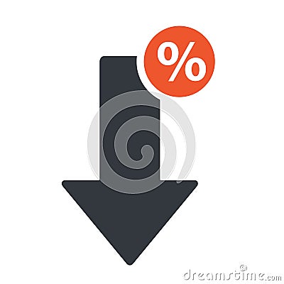 Percent arrow down line icon. Reduction banking, finance, profit concept Vector Illustration