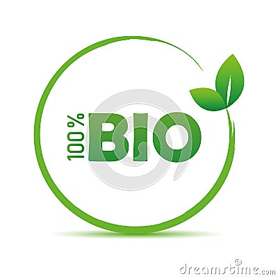 100 percent bio green quality symbol with leaf Vector Illustration