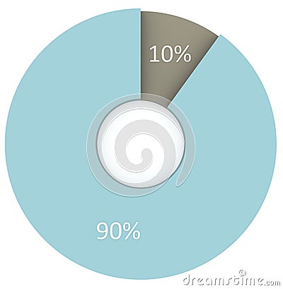 10 90 percent blue and grey circle diagram . Pie chart infographics Cartoon Illustration