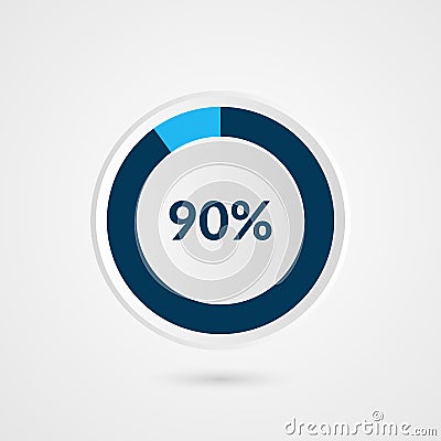 90 percent blue grey and white pie chart. Percentage vector info Vector Illustration