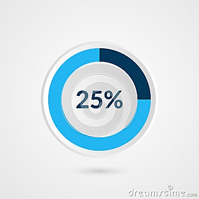 25 percent blue grey and white pie chart. Percentage vector infographics. Circle diagram business illustration Vector Illustration