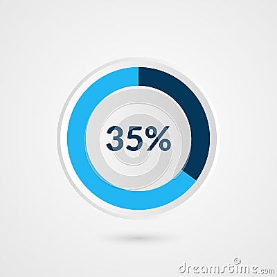 35 percent blue grey and white pie chart. Percentage vector infographics. Circle diagram business illustration Vector Illustration