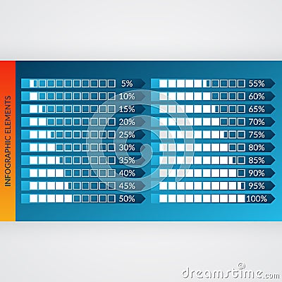 5 10 15 20 25 30 35 40 45 50 55 60 65 70 75 80 85 90 95 100 percent charts. Vector percentage infographics. Gradient arrow signs. Vector Illustration