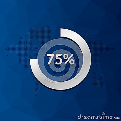 75 percent circle chart. Infographic vector icon with blue low poly pattern. Element for business, finance, web design, progress, Vector Illustration