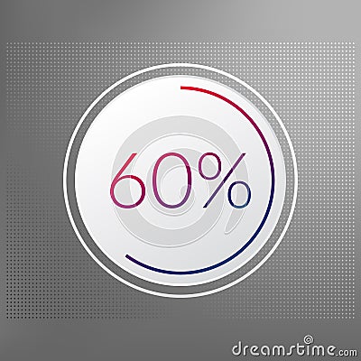 60 percent circle chart symbol. Vector red blue gradient element. Infographic sign on gray dotted background. Illustration, icon Vector Illustration