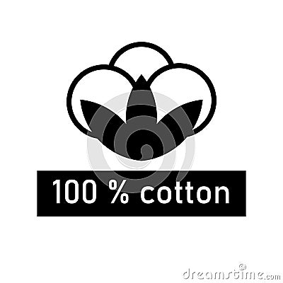 100 percent cotton black icon design. Natural fiber sign flower. Vector Illustration