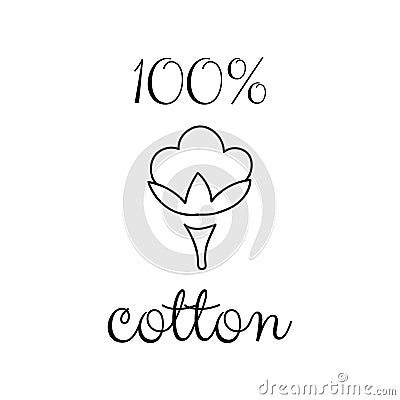 100 percent cotton black icon design. Natural fiber sign flower. Vector Illustration