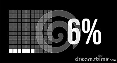 6 percent diagram, six percentage vector infographic. Rounded rectangles forming a square chart. White on black background Vector Illustration