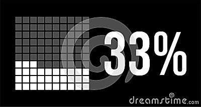 33 percent diagram, thirty-three percentage vector infographic. Rounded rectangles forming a square chart. White on black Stock Photo