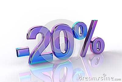 20 percent discount number in chrome violet and pink color Stock Photo
