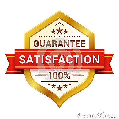 100 percent guarantee sign customer satisfaction golden heraldic badge with red ribbon vector Vector Illustration