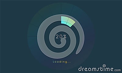 20 percent loading user interface, A Futuristic loading icon, colorful loading tap menu UI, use for Download progress, web design Stock Photo