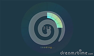 30 percent loading user interface, A Futuristic loading icon, colorful loading tap menu UI, use for Download progress, web design Stock Photo