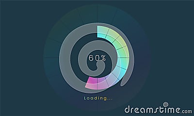 60 percent loading user interface, A Futuristic loading icon, colorful loading tap menu UI, use for Download progress, web design Stock Photo