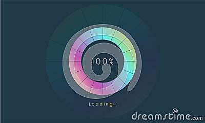 100 percent loading user interface, A Futuristic loading icon, colorful loading tap menu UI, use for Download progress, web design Vector Illustration