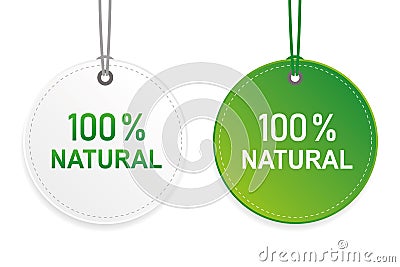 100 percent natural cachet green and white label Vector Illustration