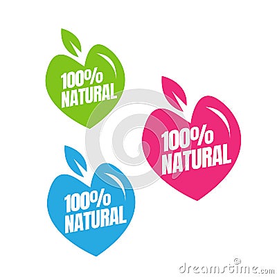100% percent natural logo design healty food stamp vector illustrations Vector Illustration