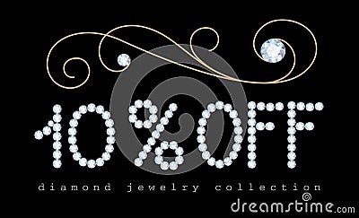 10 percent off banner with diamond jewelry letters Vector Illustration