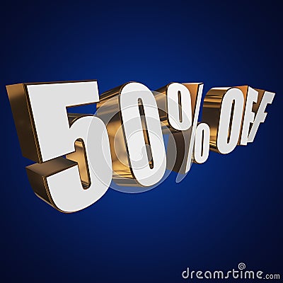 50 percent off 3d letters on blue background Stock Photo