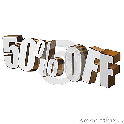 50 percent off 3d letters on white background Stock Photo