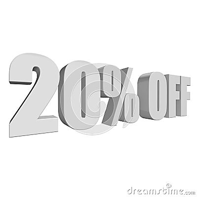 20 percent off 3d letters on white background Stock Photo