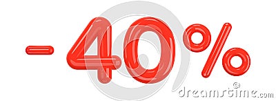 40 percent Off. Discount creative composition of red glossy plastic 3d numbers. 40% mega sale or forty percent bonus symbol. Sale Vector Illustration