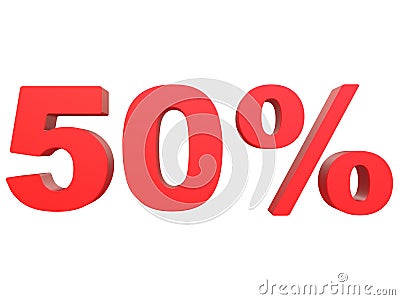Percent off Discount %. 3d red text isolated on a white background 3d rendering Stock Photo